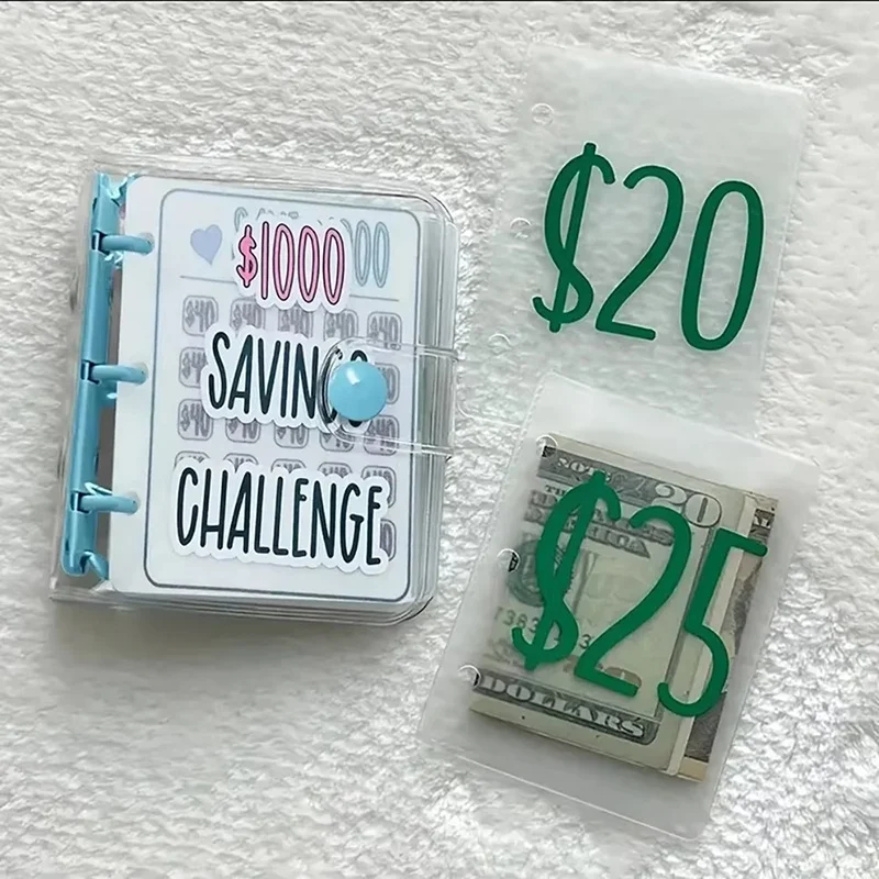 Mini Raccoglitore per Risparmio con Buste da $1000, Mini Raccoglitore per Budget in PVC Lucido Impermeabile e Durevole, Libro per Sfide di Risparmio