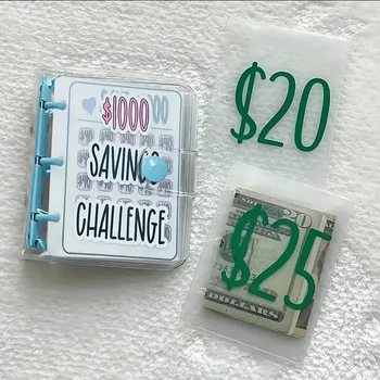 Mini Raccoglitore per Risparmio con Buste da $1000, Mini Raccoglitore per Budget in PVC Lucido Impermeabile e Durevole, Libro per Sfide di Risparmio