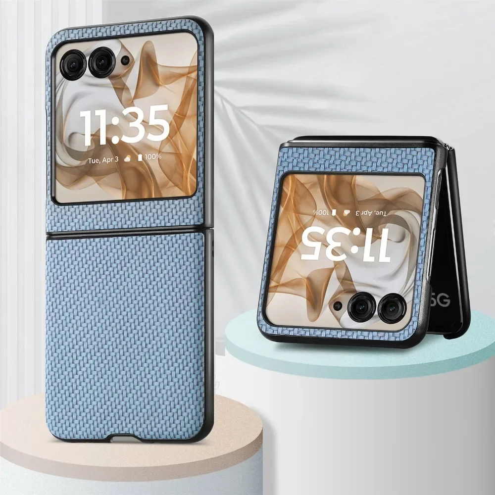 Carbon Fiber Pattern PU Leather Anti-Drop Protective Phone Case in Solid Color
