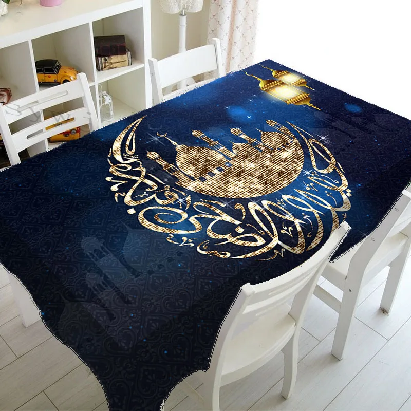 Muslim Mosque Ramadan Rectangle Kitchen Tablecloth Crescent Lantern Waterproof Accessory Festival Party rectangular tablecloth table cloth