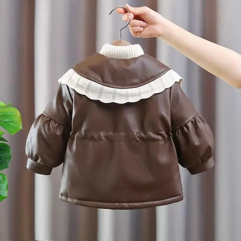 Baby Padded Jacket Winter Thick Warm Pu Coat Girls Lapel Cotton Clothes New Plus Velvet Outerwear Children's Parkas Kid Snowsuit