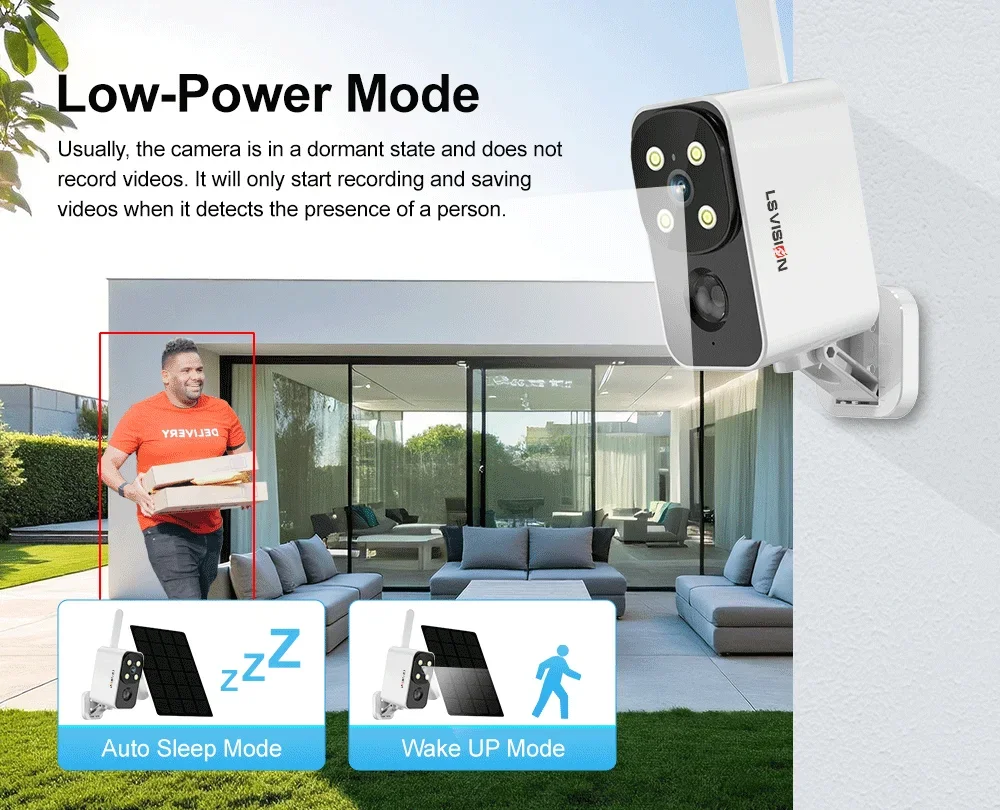 4MP Wifi Camera Solar Outdoor 180°Pan Rotation 4G SIM Security Cameras PIR Human