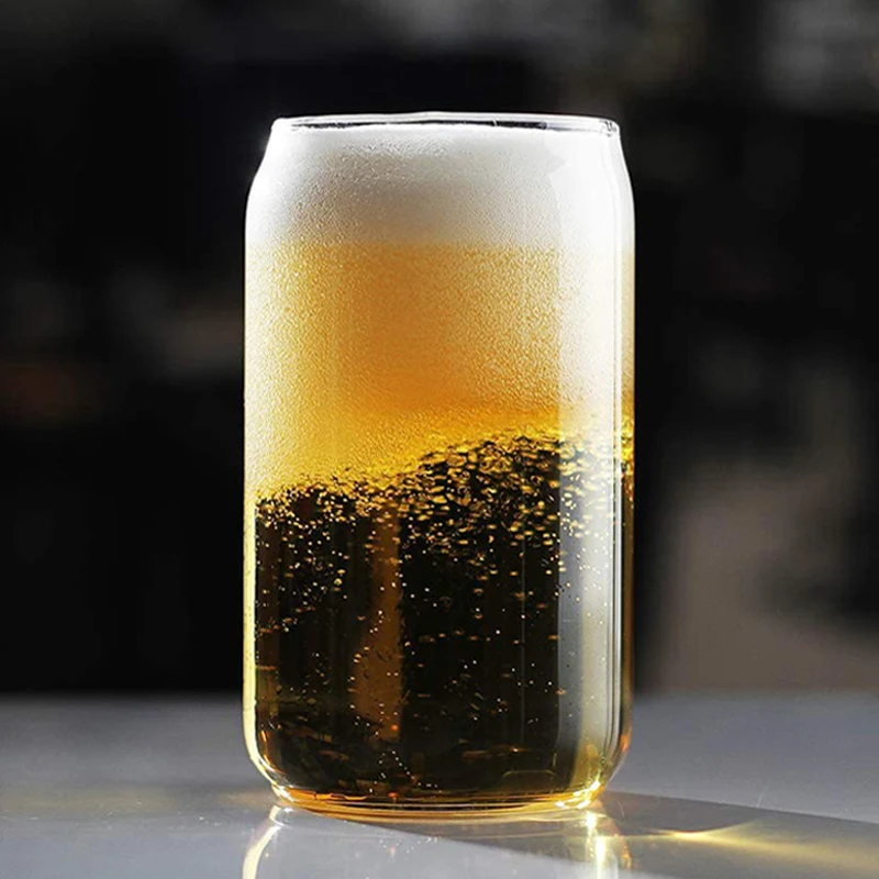 4pcs Glass Cup Large Beer Cup Glass Can Shape Milk Juice Ice Coffee Cup
