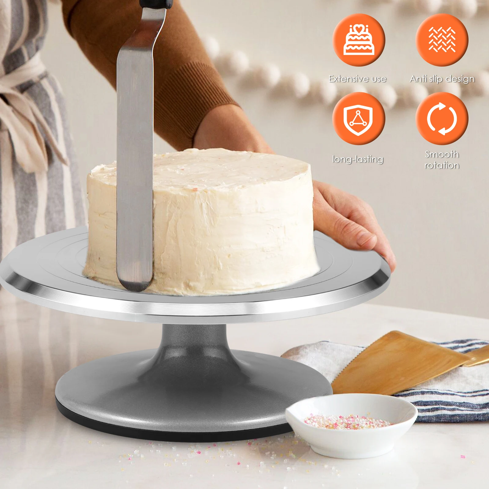 10 inch Cake Turntable Revolving Cake Stand Professional Metal Cakes Decorating Turntable Baking Tools for Kitchen Accessories