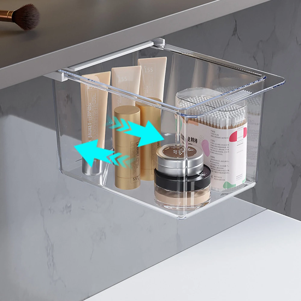 Acrylic Pull Out Makeup Organizer Cotton Swab Cosmetics Storage Box Under Cabinet Space Saving Cotton Pad Holder Storage Case