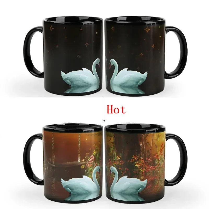1 Pz Nuovo 350Ml Swan Lake Magic Mug Termosensibile Cambia Colore Tazza Ceramica Latte Caffè Tazza Da Tè Miglior Regalo Per Gli Amici Bambini
