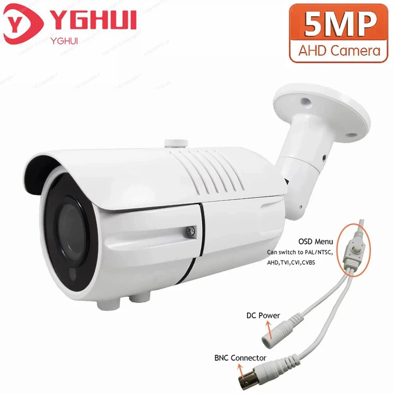 5MP AHD Security Camera Outdoor 2.8-12mm Lens Manual Zoom 4 IN 1 AHD/CVI/TVI/CVBS Analog Waterproof Bullet Camera sony 960h effio 1200tvl analog cctv camera outdoor small   metal bullet mini security camera 3 6mm lens surveillance camera