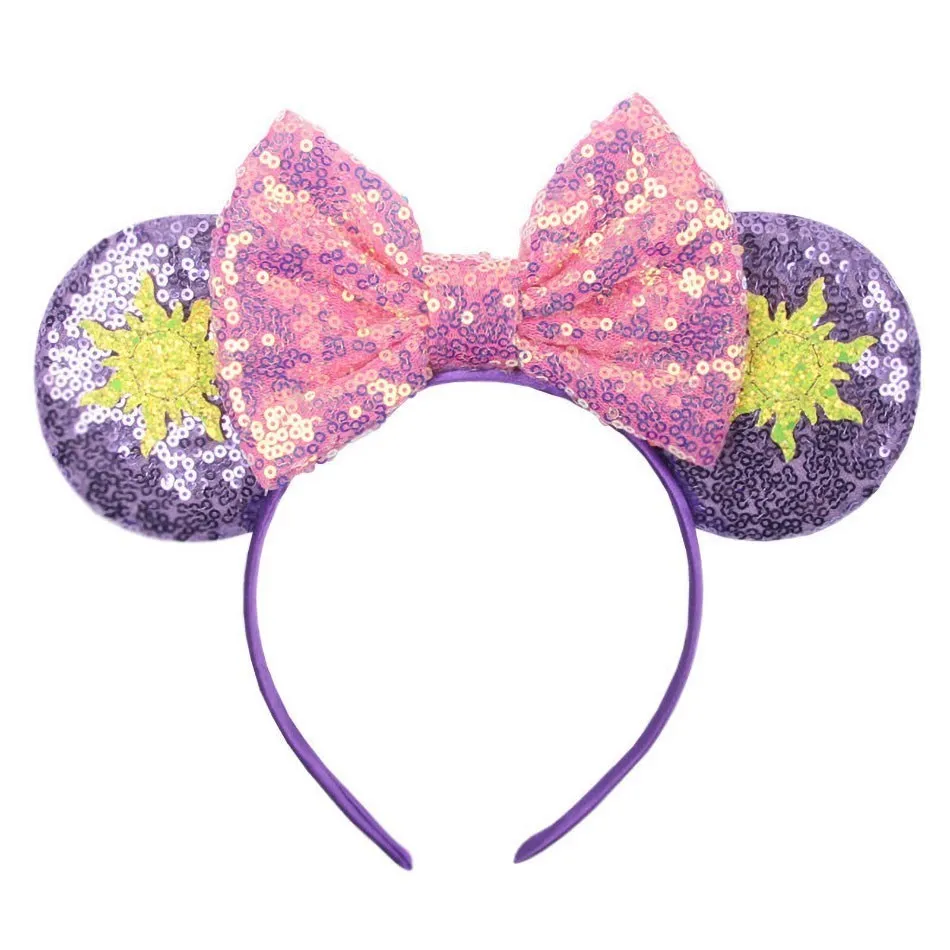 Children Headband Girls Mouse Ear Sequins Hair Accessories Baby Kids Christmas Jasmine Rapunzel Elsa Clover Hair Band 5