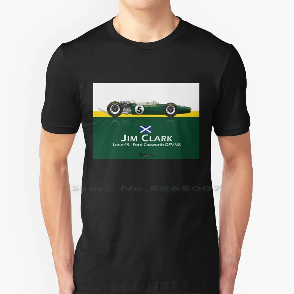 Jim Clark-Lotus 49 T Shirt 100% Cotone Jim Clark Lotus 49 Grand Prix Dfv Cosworth Scozia Winner Auto Racing Motor Sport Big