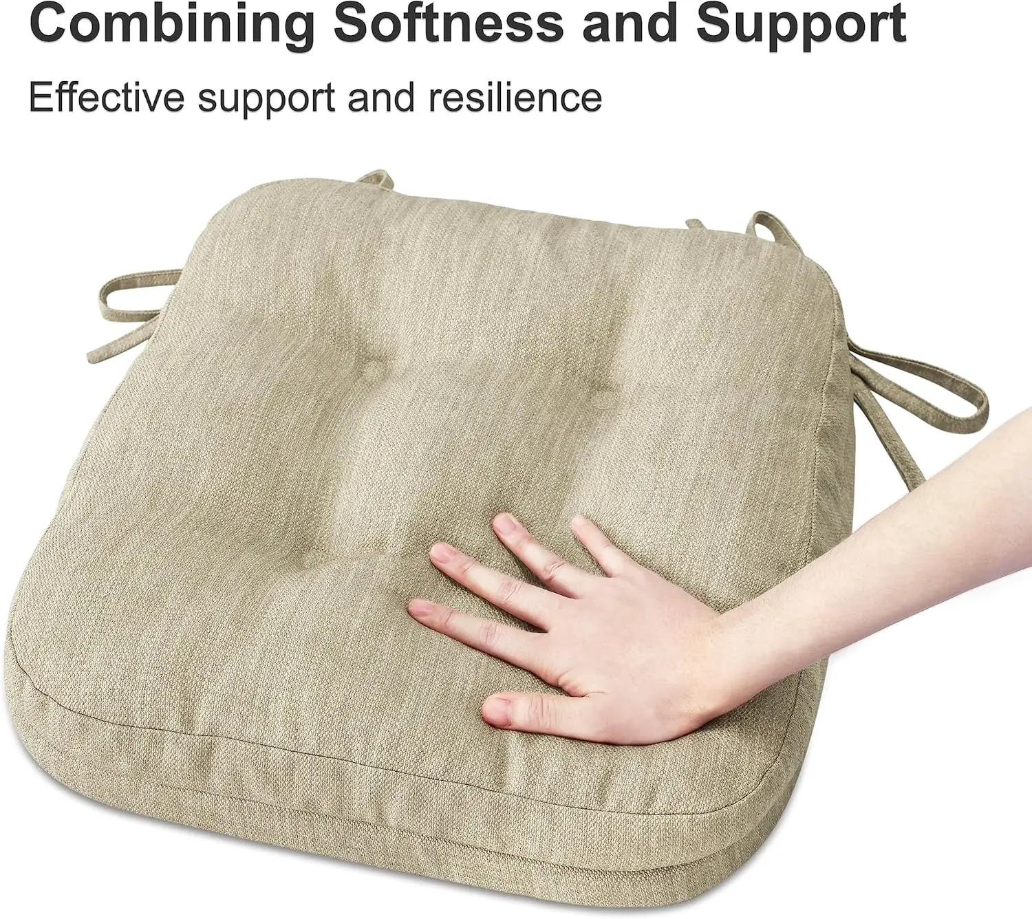 Dining Chair Cushions Set of 6. Dual-Layer Memory Foam. Patented Design. Seat Pads with Ties. 16.5"x16.5"x3.5". Beige.