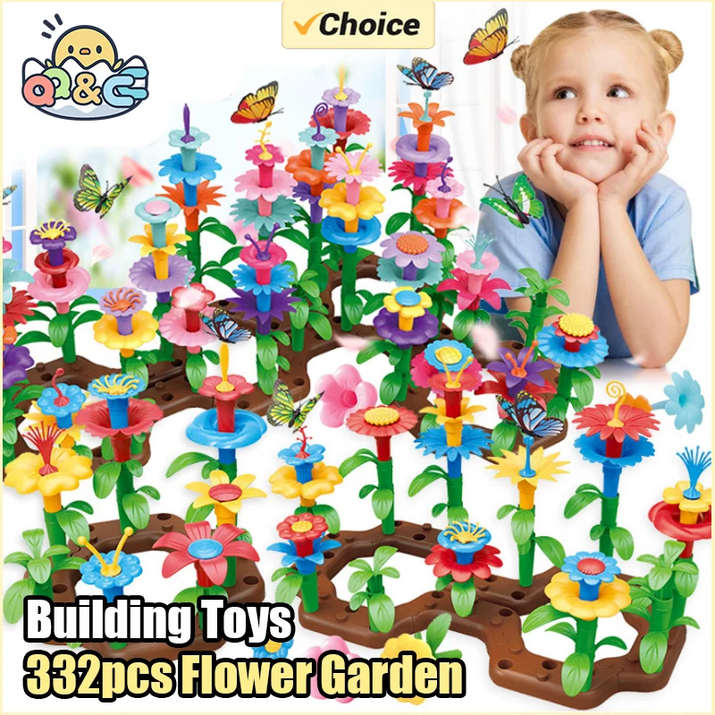Plastic Flower Garden Building Toys for Kids DIY Stacking Games