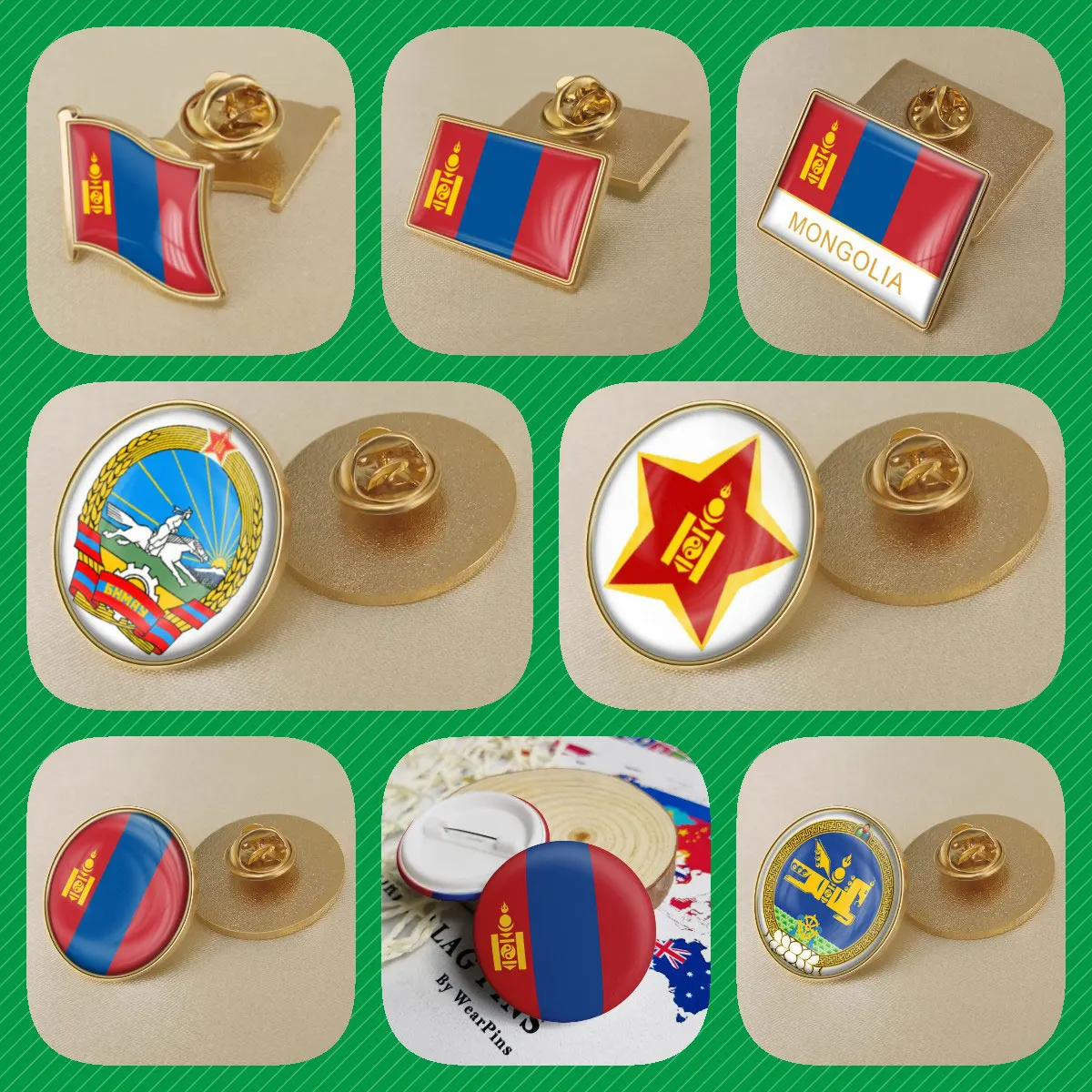 

Mongolia Mongolians Flag National Emblem Brooches Badges Lapel Pins