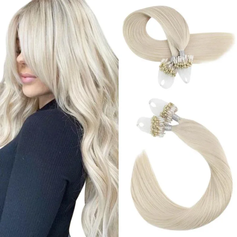LaaVoo Micro Link Hair Extensions For Women 100% Real Brazilian Hair Straight Natural 14-22inch Remy Micro Ring Extension