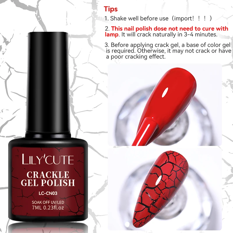LILYCUTE 7ml 네온 크래클 젤 매니큐어 오렌지 레드 네온 브라이트 컬러 여름 형광 크래킹 네일 젤 퀵 드라이 네일 아트