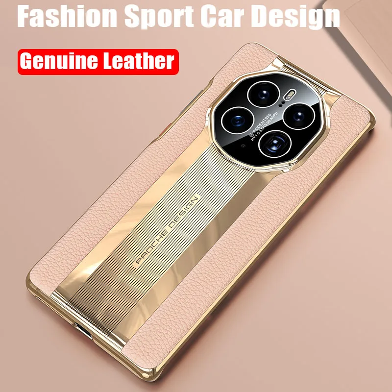 Fashion Sport Car Genuine Leather PC Hard Back Cover Case for HUAWEI Mate 60 50 40 30 Pro Plus Honor Magic 3 4 5 Pro