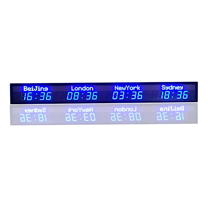 4 time zone clock, multi zone clock, LED digital world clock display screen, LED indoor all blue display screen 2