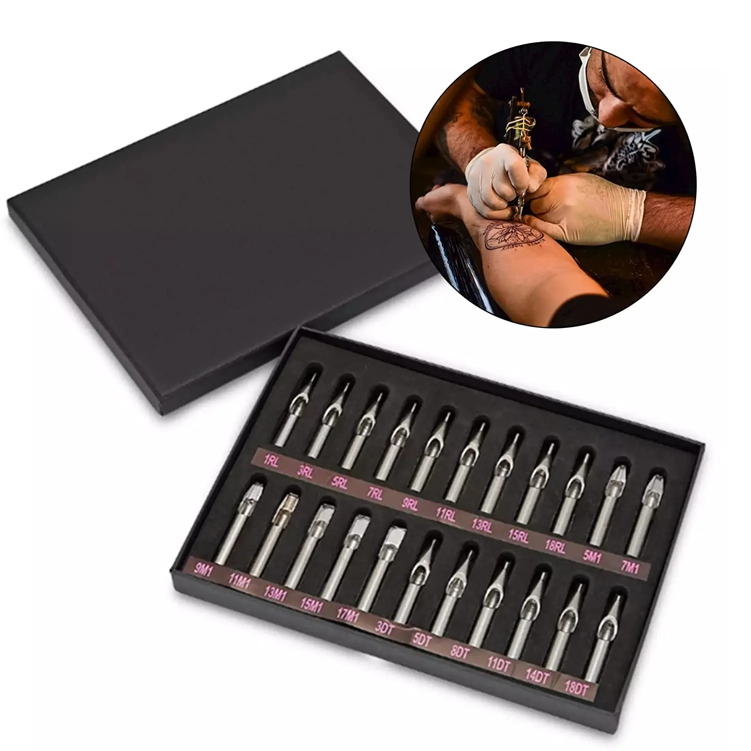 Disposable Tattoo Tips 22/11pcs Stainless Steel Tattoo Tips Set Mixed RT FT DT Round Flat Diamond Assorted Types Tattoo Tip Tube Kit for Machine