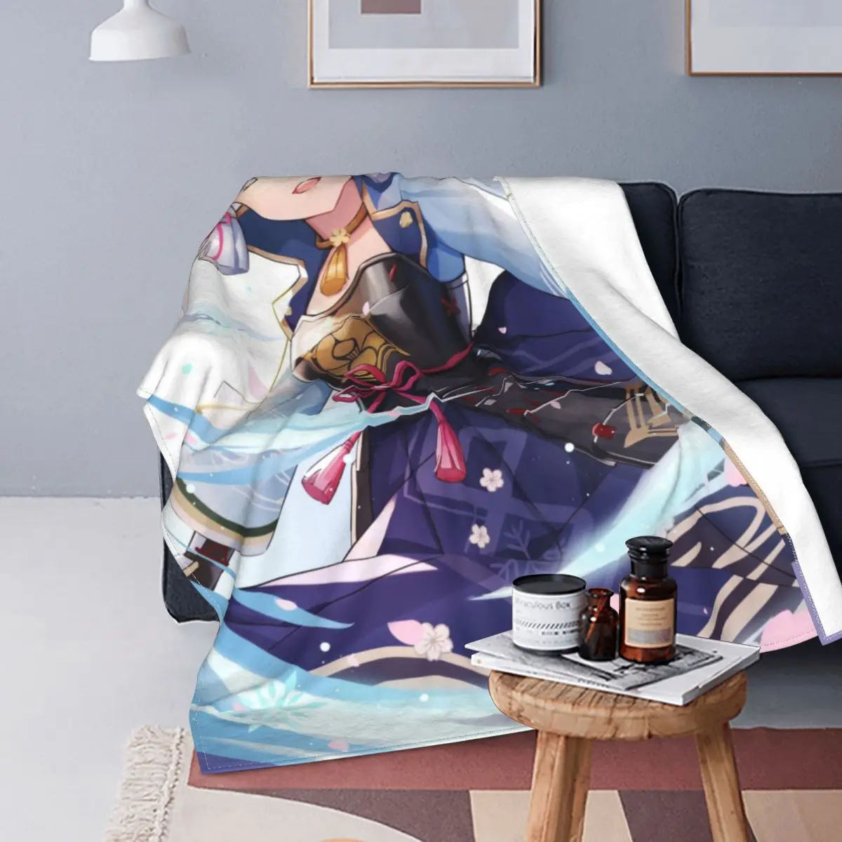 

Kawaii Kamisato Ayaka Inazuma Fleece Throw Blankets Genshin Impact Anime Blankets for Bed Car Super Soft Bedspread