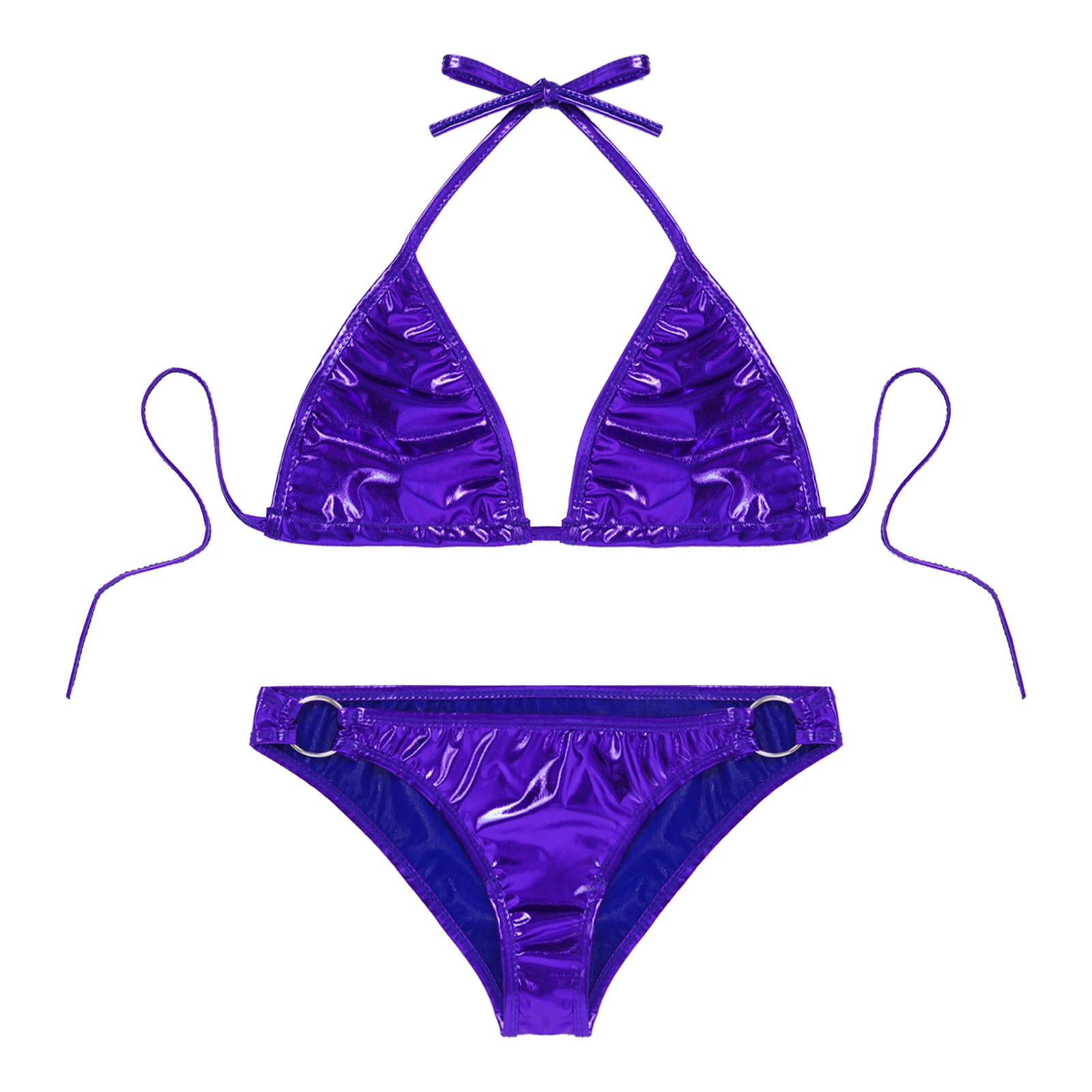 Women's Metallic Shiny Brazilian Mini Bikini Swimsuit Two Pieces Liquid Sexy Triangle Bikinis Set with O Ring Bottoms Swimwear bikini set women swimwear bikini swimsuit