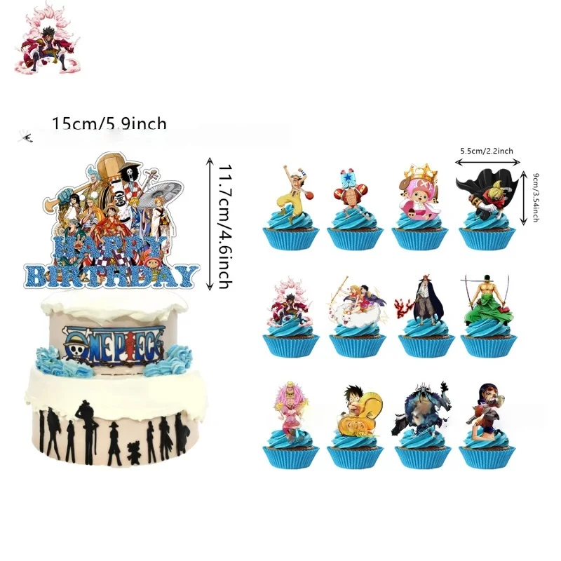 One Piece Themed Birthday Party Cake and Cupcake Toppers Set