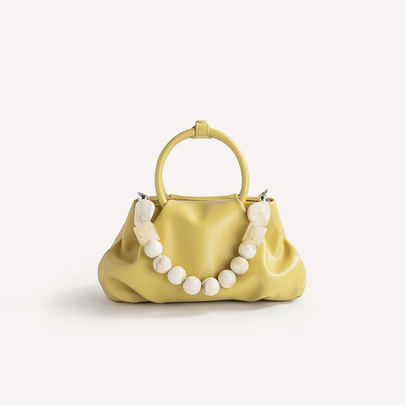 Maxdutti French Fashion Ladies Elegant Pearl Handbag Bag Women Party Shoulder Messenger Bag Versatile Cloud Bag Genuine Leather