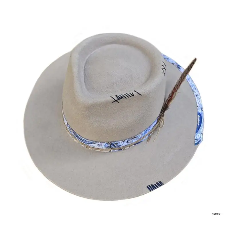 

Шерстяная шляпа Ковбойская шляпа ХиппиШляпа для взрослых Федора Шляпа Сценическое шоу Модный головной убор