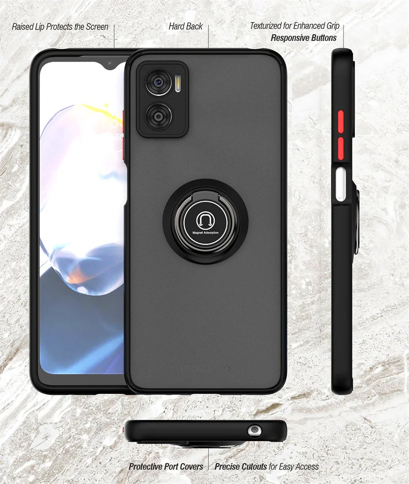 Shockproof Armor Matte Phone Case with Magnetic Ring Stand Holder