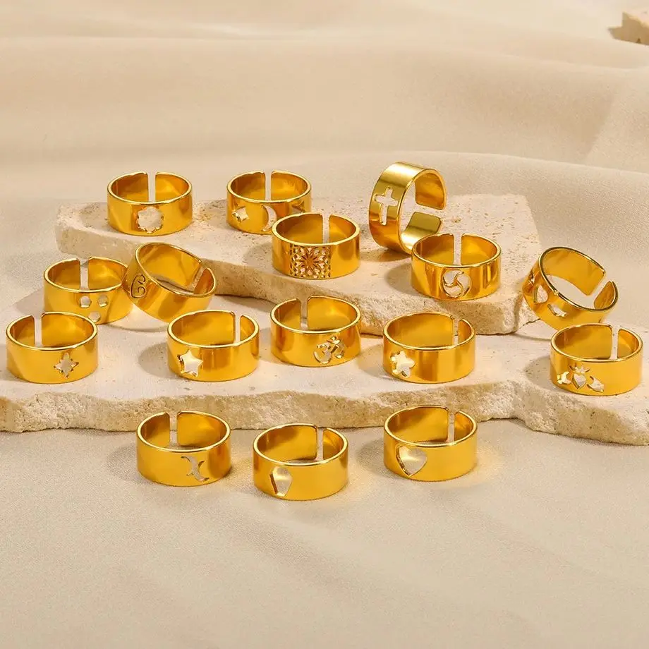 No Brand Available Multi-element Rings Stainless Steel Geometric Opening Ring
