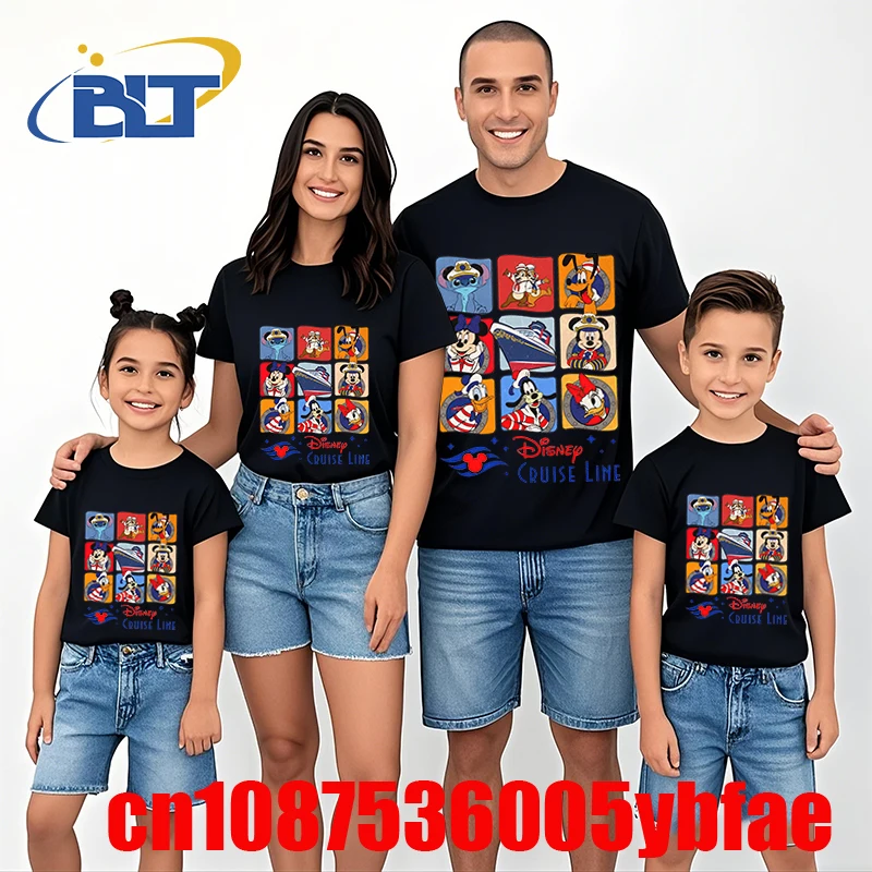 Cute Disney Cruise Line Mickey and Friends Print T-shirt Dad and mom kids Cotton Short Sleeve Family Matching Outfits Casual Top 3