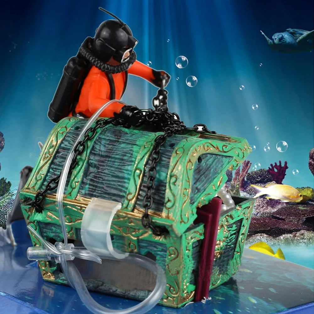 Fish Tank Decorations Treasure Chest Treasure Hunter Aquarium Decoration Accessories Diver Action Figure Ornament