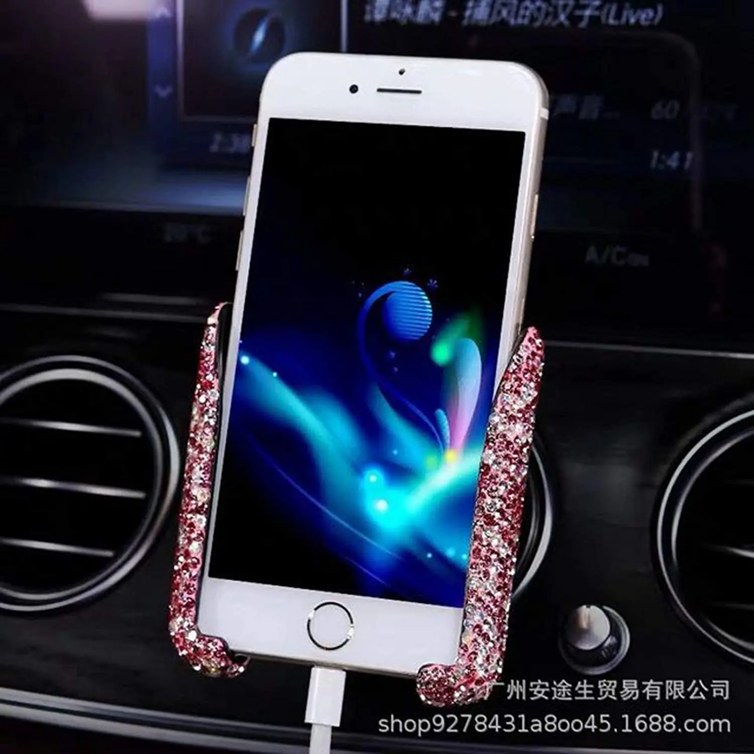 Car Phone Holder with Sparkling Rhinestone Glitter 360° Rotatable Air Vent Clip Universal Mobile Phone Stand for iPhone 12 11