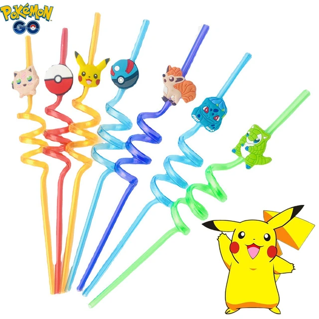 1/5/10PCS Pokemon Reusable Plastic Straws Pikachu Kids Birthday