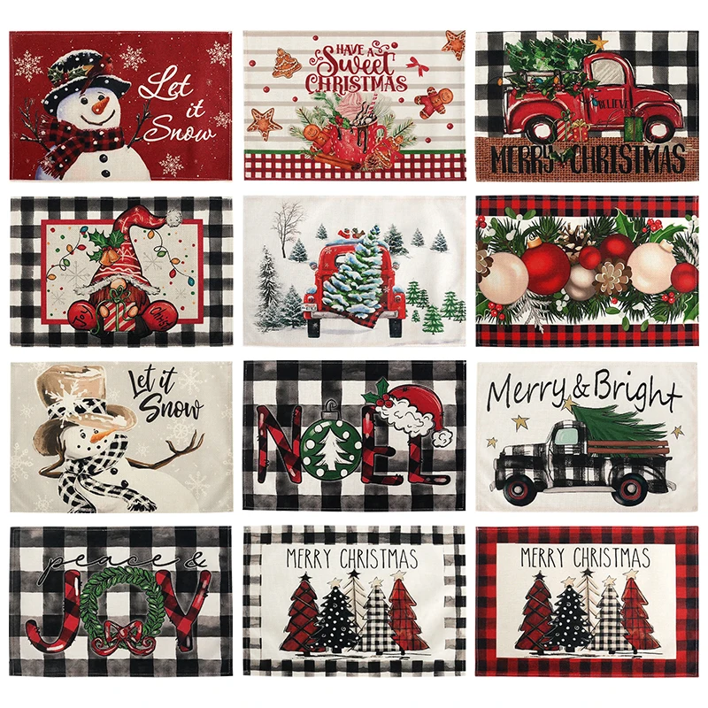 

4Pcs Christmas Placemats For Table Linen Meal Mat Snowman Xmas Tree Table Mat For Home New Year Party Decor Navidad 2024