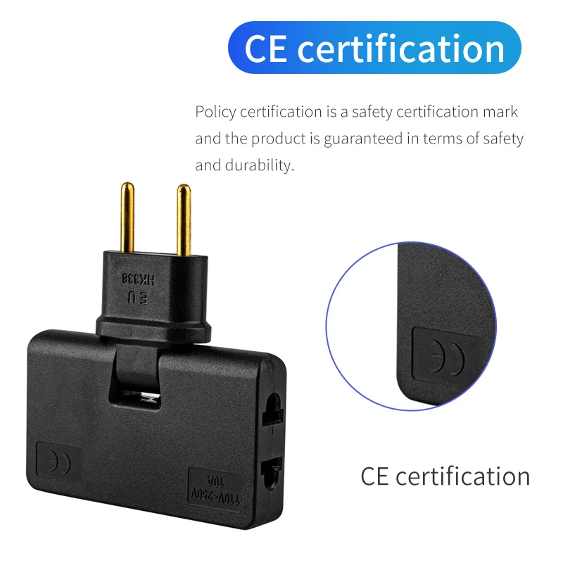 Plug Adapter EU Plug Adapter EU Socket Converter 10A 1 In 3 Out EU Travel Aapter to European Socket France Germany Russia Italy Spain Prague Denmark CE Certificate