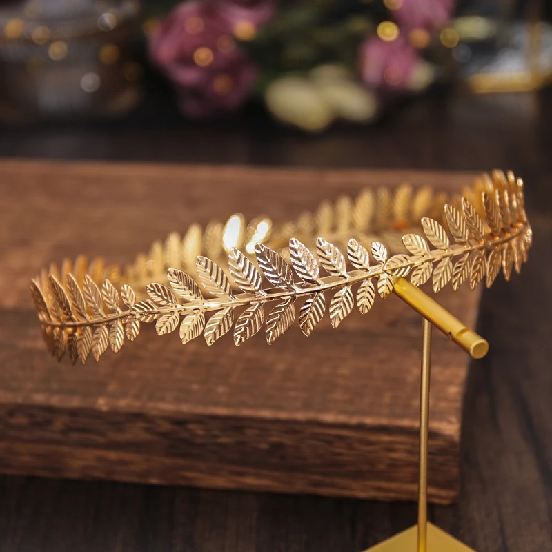 Round hair band baroque vintage golden olive leaves tiaras crown bridal wedding headdress hair accessories