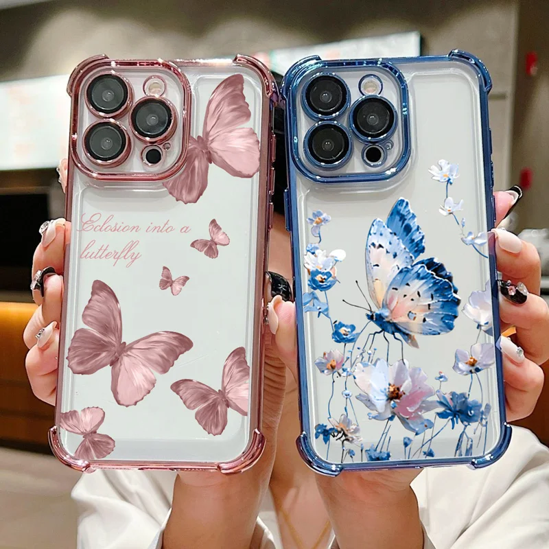 Trendy Butterfly Plating Airbag Soft Phone Case