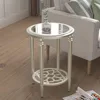 Round Coffee Table, MDF Sofa Table with Storage Open Shelf, Double-Tempered Glass Living Room Table, End Table for Livin 6