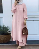 Ensemble de vêtements de sport deux pièces pour femmes, chemise à manches longues, pantalon à jambes larges, monochromatique élégant, vêtements de luxe islamiques, arabe 4
