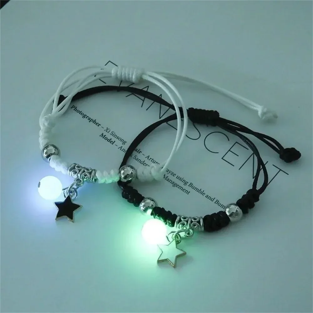 Fashion Luminous Beads Star Couple Bracelet for Women Men Charm Cat Flower Heart Key Lock Cross Matching Friend Bracelet Jewelry