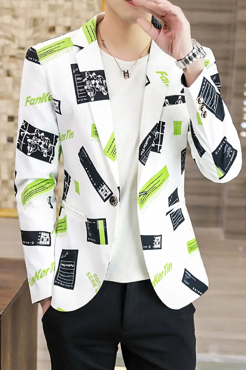 Spring Autumn New Men's Fashion Print Men Casual Business Blazer Mens Slim Suit Jacket Male Thin Coat