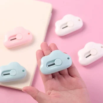 Set di 3 Mini Taglierini a Forma di Nuvola, Coltello Retrattile Portatile per Ufficio, Apri-Imballaggi per Pacchi e Lettere