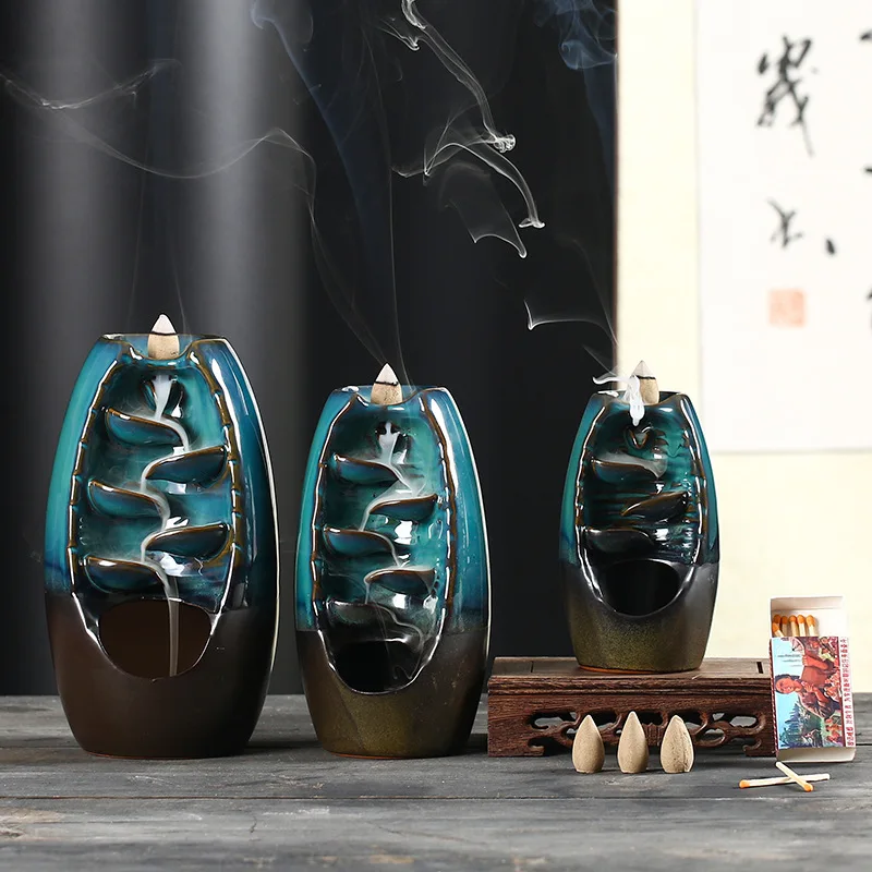 1Pc Ceramic Backflow Waterfall Smoke Incense Burner Home Decor Home Office Yoga Meditation DIY Gift Decoration
