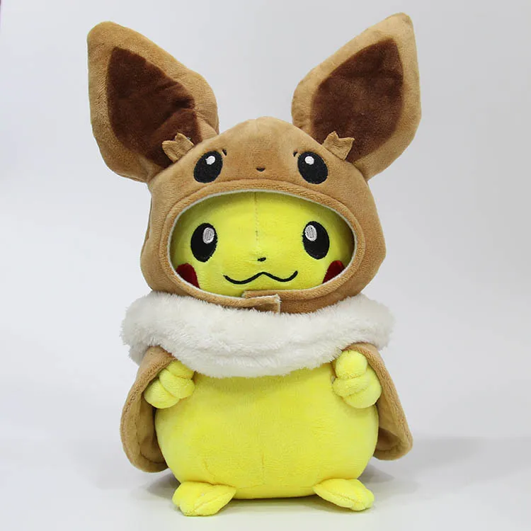 Kawaii Pikachu Cosplay Eevee Plush Pokemon Stuffed Dolls Eevee Dressing Cloak Cos Pikachu Plushies Toys Hobbies Kids Xmas Gift