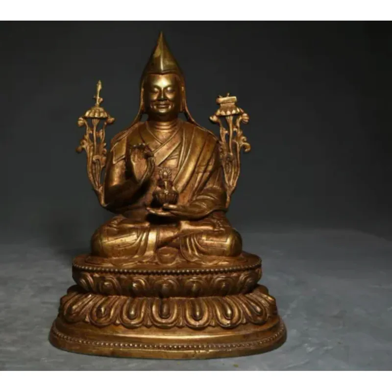 

8.7" Antique Tibet Tibetan Buddhism temple Bronze gilt Tsongkhapa Buddha statue