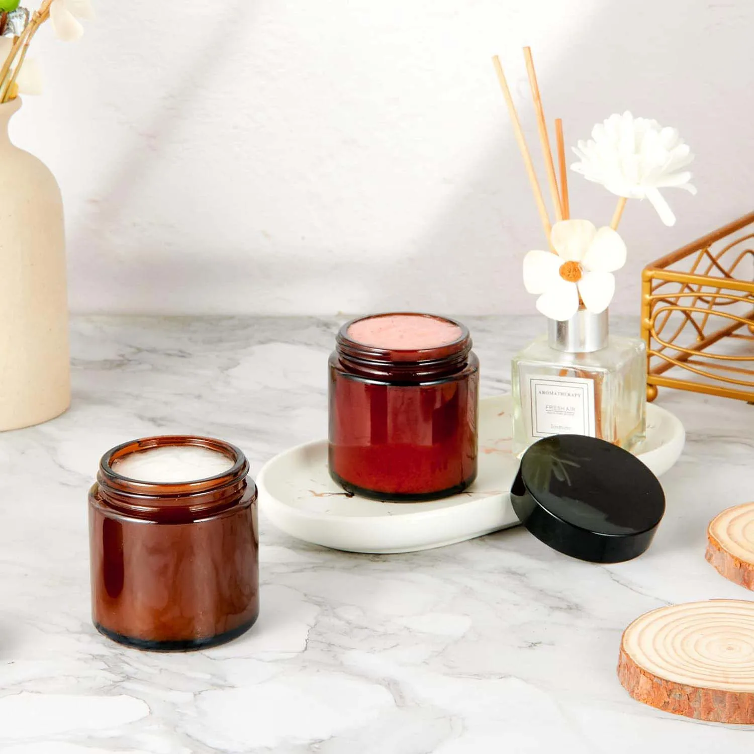 4 oz Amber Glass Jars with Lids Leakproof Round Airtight Jars for Storing Lotions Powders Ointments Candle Making 4