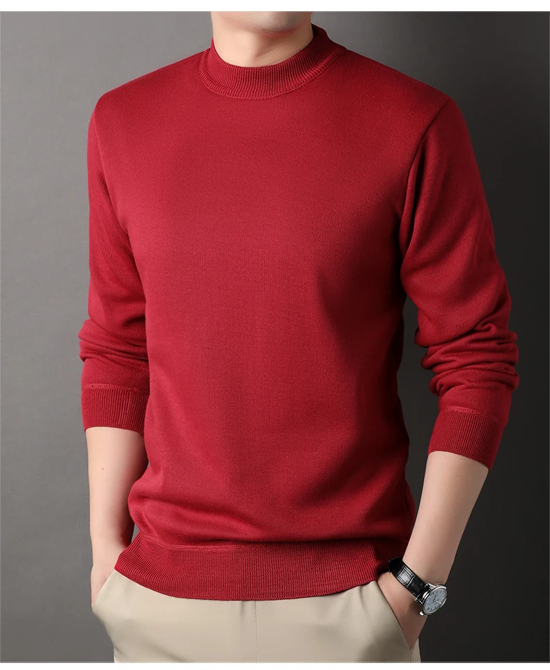 Herren-Pullover mit Rundhalsausschnitt, Fleece-Strickwaren, einfarbig, Samtpullover, schmale Passform, elegante Luxusmarke, braune Strickpullover – Detail 12