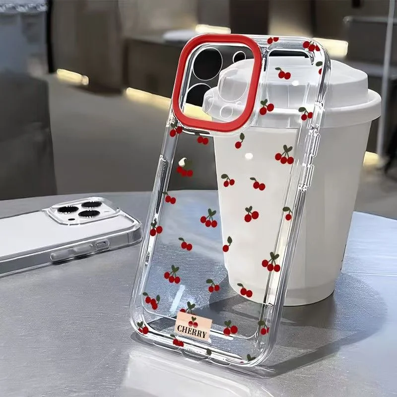 Cherry Pattern Soft Clear Phone Case - Cartoon Design Cover
