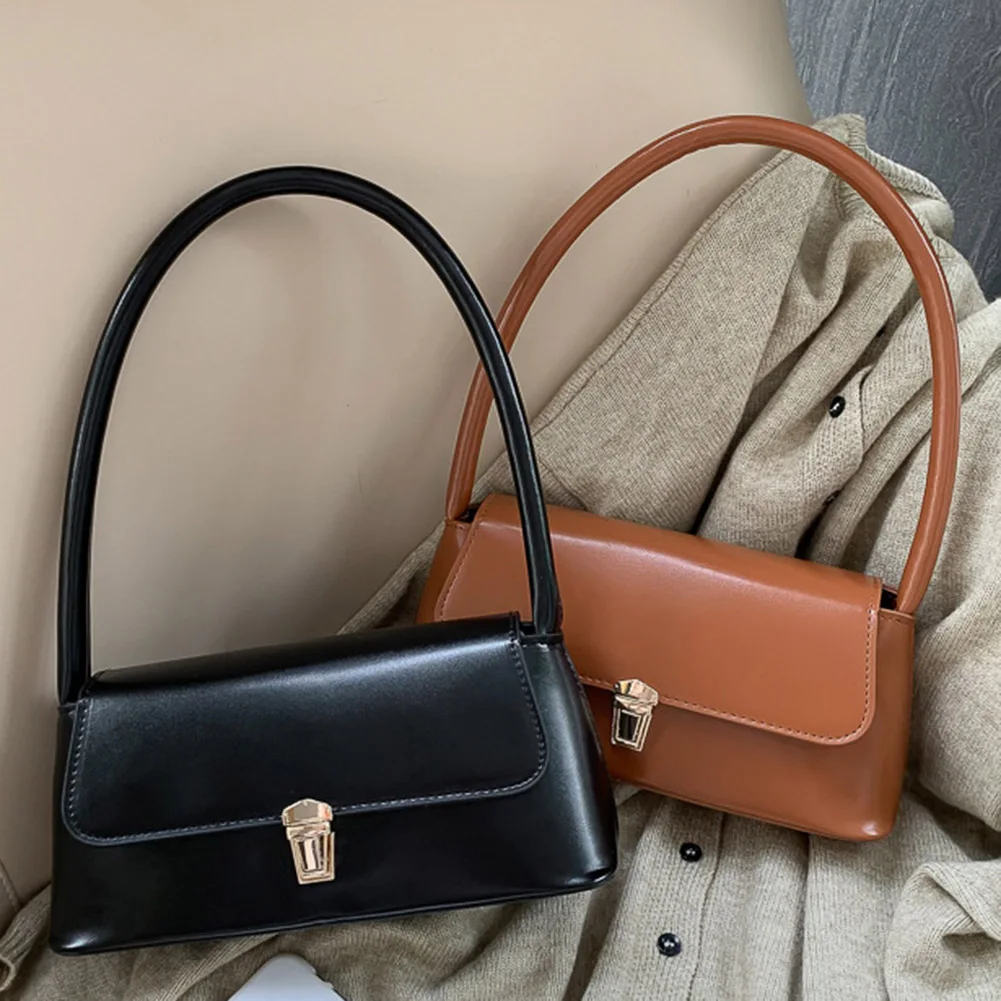 Women Retro Tote Handbags Vintage PU Leather Underarm Pouch Trendy Casual Armpit Bag Solid Color Designer Luxury Shoulder Bags