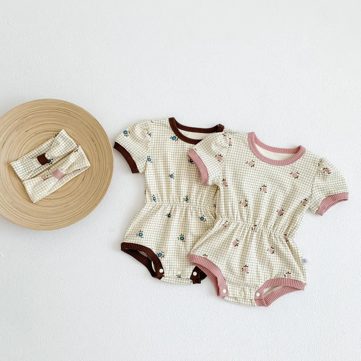Children's Summer Korean Style Cotton Short Sleeve Waist-Fitted Romper Baby Boys Cute Crawling Clothes Women's Children's Climbi