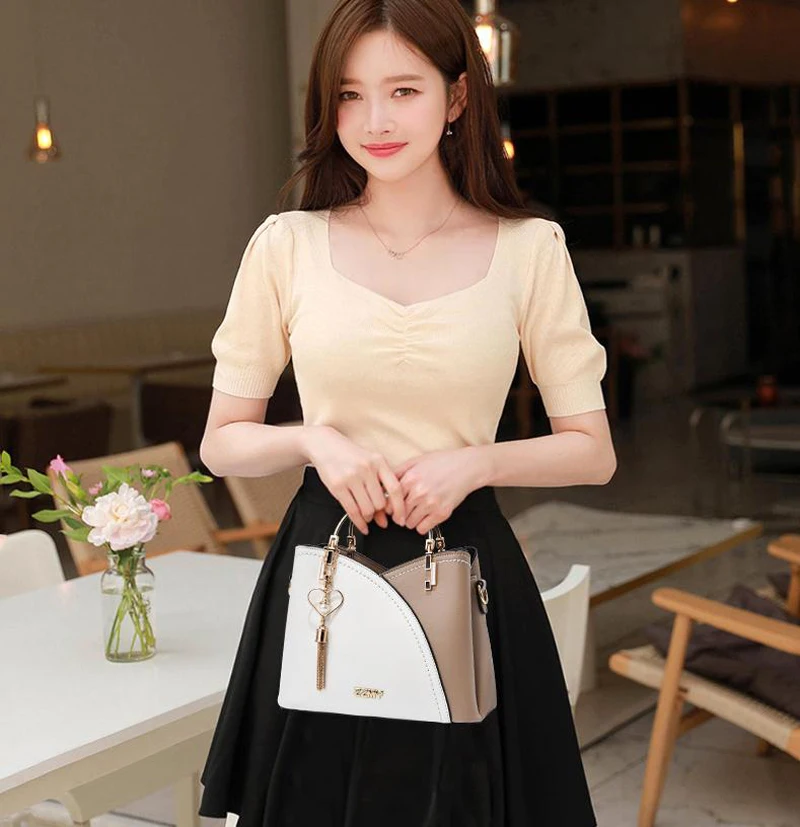 

Korean Top-handle Embroidery Crossbody Shoulder Bag Fashion Women Handbags Tassel PU Leather Totes Lady Simple Style Hand Bags